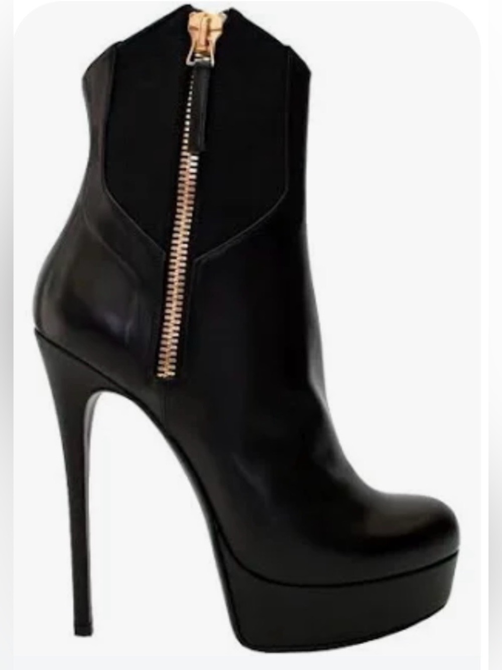 Black High-Stiletto Platform Ankle Boot with Side Zip